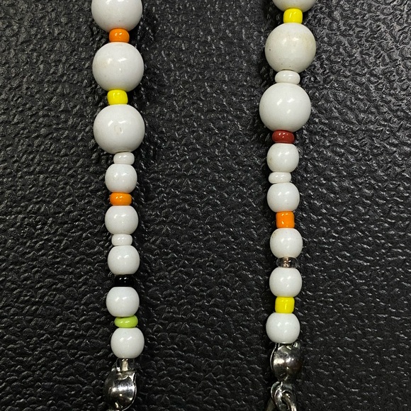 Vintage Inspired White Bead Necklace w/ Rainbow Micro Spacers - Picture 4 of 5